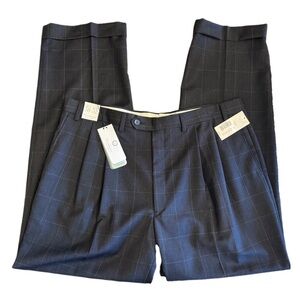 Turnbury Dress Trouser Pants 38x32 100% Wool Grey Plaid Business Preppy NEW
